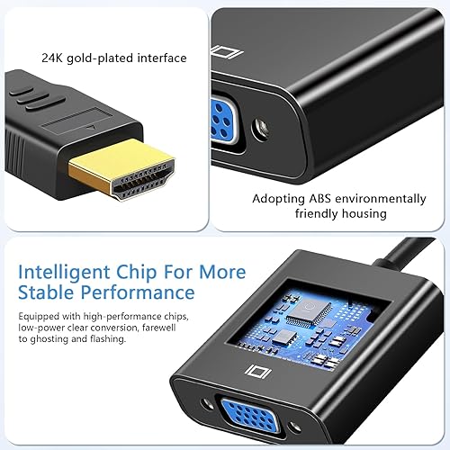 Miniatura 5 de Spofit HDMI a VGA, paquete de 5, adaptador HDMI a VGA chapado en oro (hombre a hembra) para computadora, computadora de escritorio, laptop, PC,