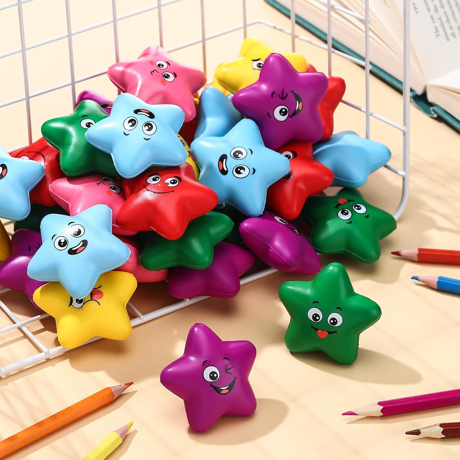 Meooeck 36 Pcs Colorful Star Stress Balls Bulk, Smile Face Star Mini Foam Stress Relief Ball, Mini Relief Foam Party Favors Gifts for Party Bag Gift Fillers Classroom Prizes Anxiety Fidget Sensory - Image 5
