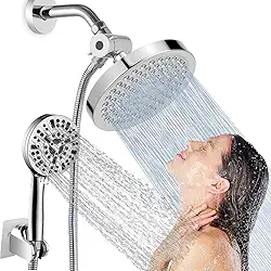 Chuveiro Kit de Aço Inox 6 polegadas + Ducha Handheld 8 modos de pulverização | Cabeças de chuveiro combo de spray portátil, Suporte Ajustável em Altura/Ângulo, 1.5m mangueira longa
