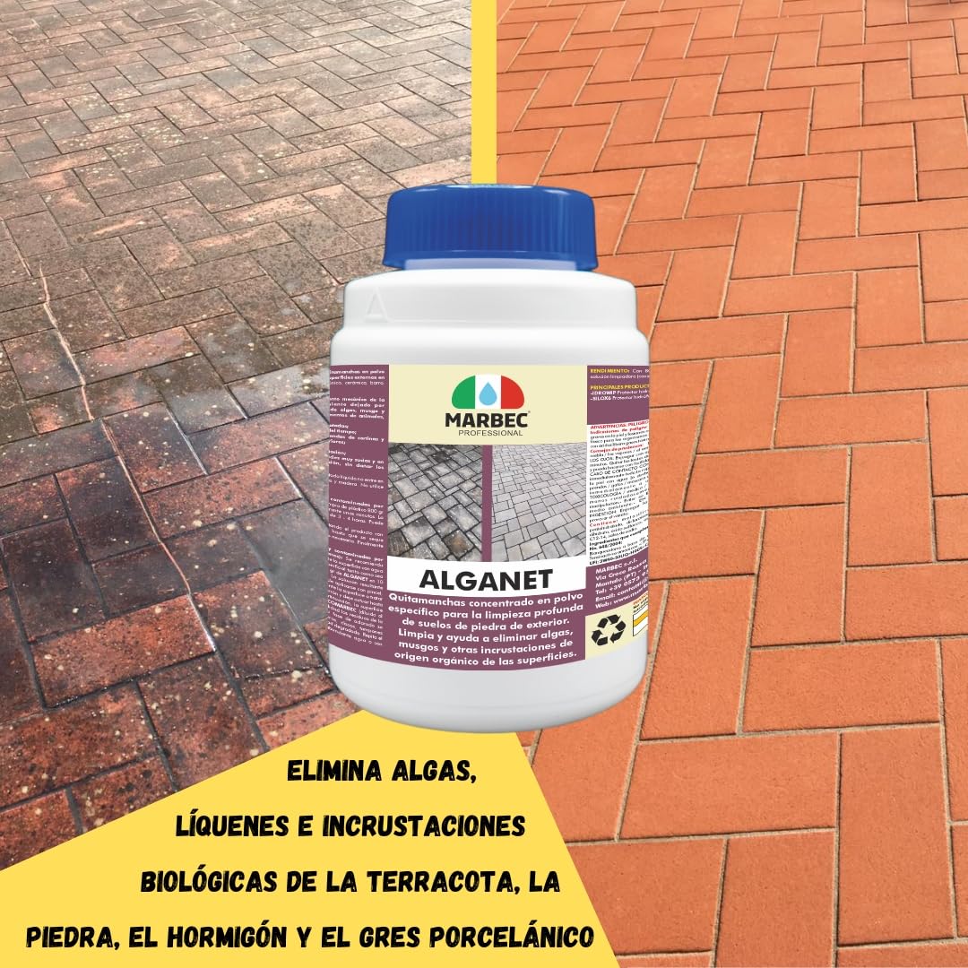 MARBEC ALGANET 4KG Detergente para la eliminación de algas, mohos, líquenes e incrustaciones biológicas en suelos y paredes