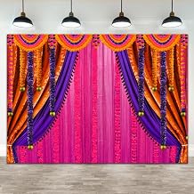 Lofaris Purple India Pooja Photography Backdrop Puja Ganpati Pooja Traditional Mehndi Festival Background Decorations Wedding Party Marigold Garlands Banner Photo Props 7x5ft