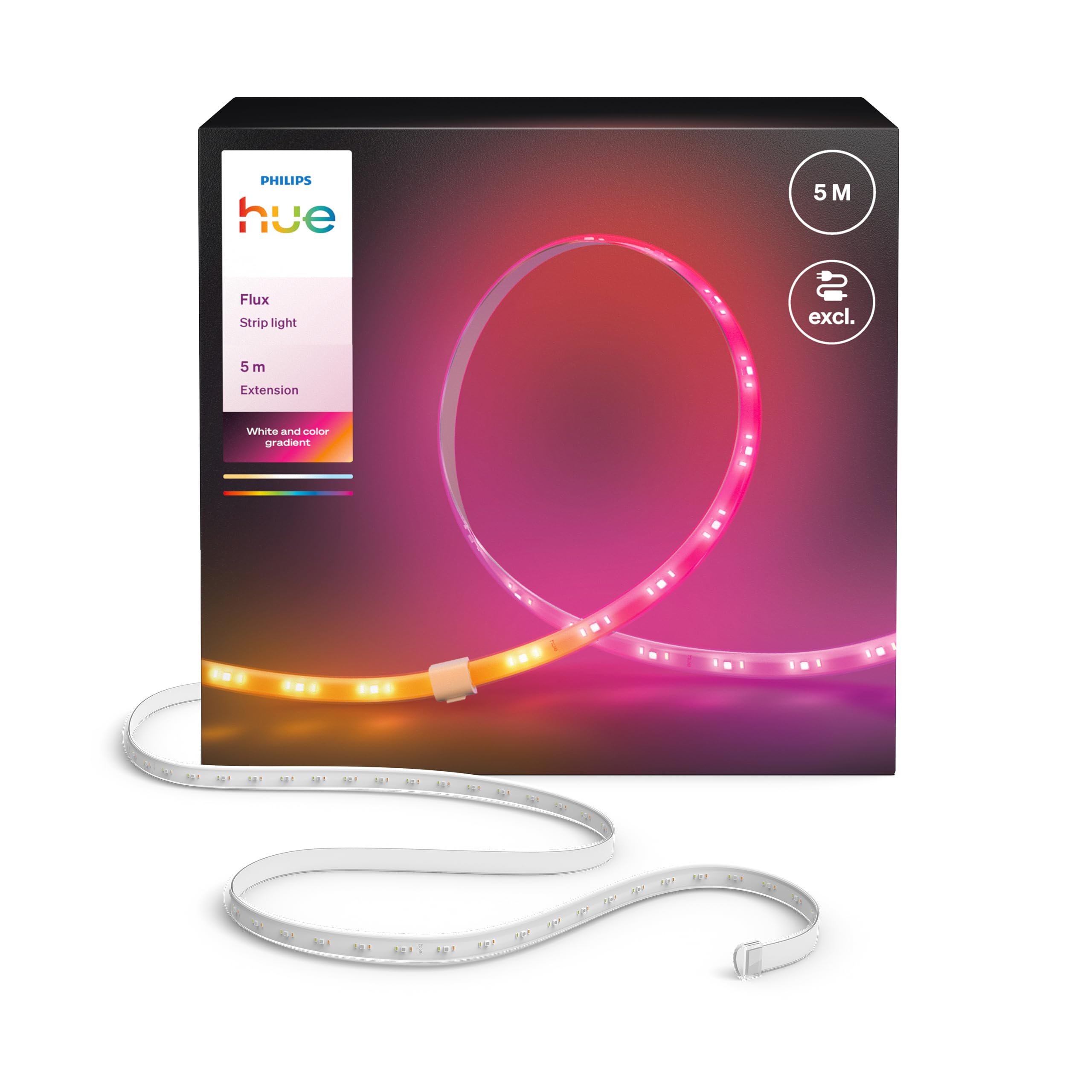 Hue Flux 5-Meter LED Strip Light Extension, Vibrant Color and Ambiance, Flexible Indoor Lighting, Chromasync™ Color Blending, Cuttable, Extendable, Reusable, App and Voice Control