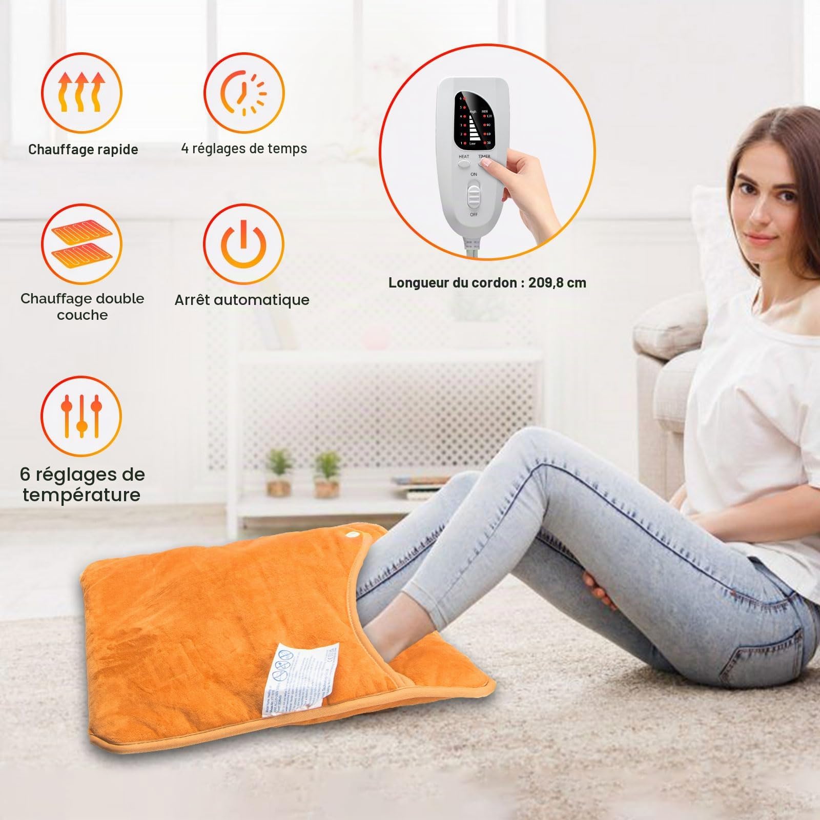 Qoosea Chauffe-Pieds Electrique Chancelière Chauffante Coussin Chauffant 6 Modes de Chauffage 4 Minuterie Arrêt Automatique Chauffage des pieds Électrique Lavable en Machine pour Hommes Femmes