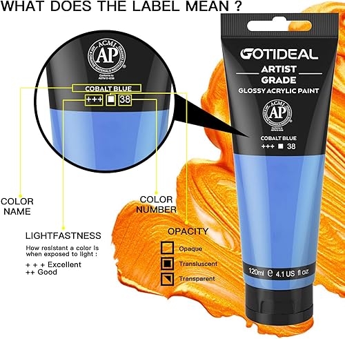 Vista 81 de GOTIDEAL - Pintura acrílica champán, tubos de 4.1 oz, no tóxicas, color duradero, abundantes pigmentos, para pintor adulto o niño y para lienzo