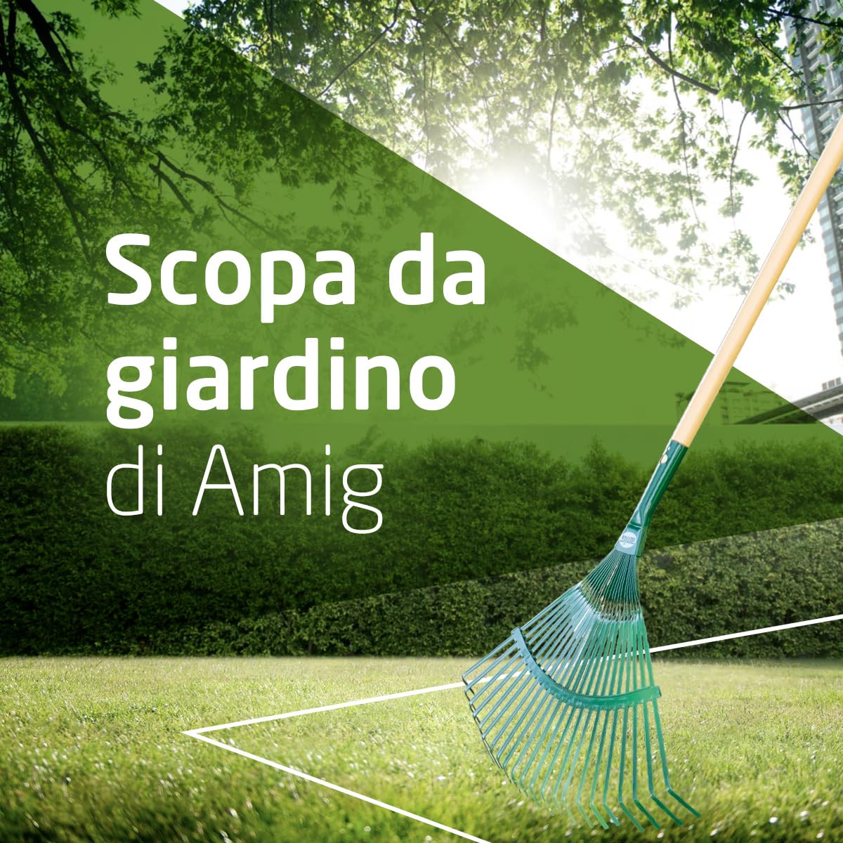 Amig - Rastrello - Rastrello giardino 22 denti - Resistente e funzionale - 400 mm - Acciaio - Verde