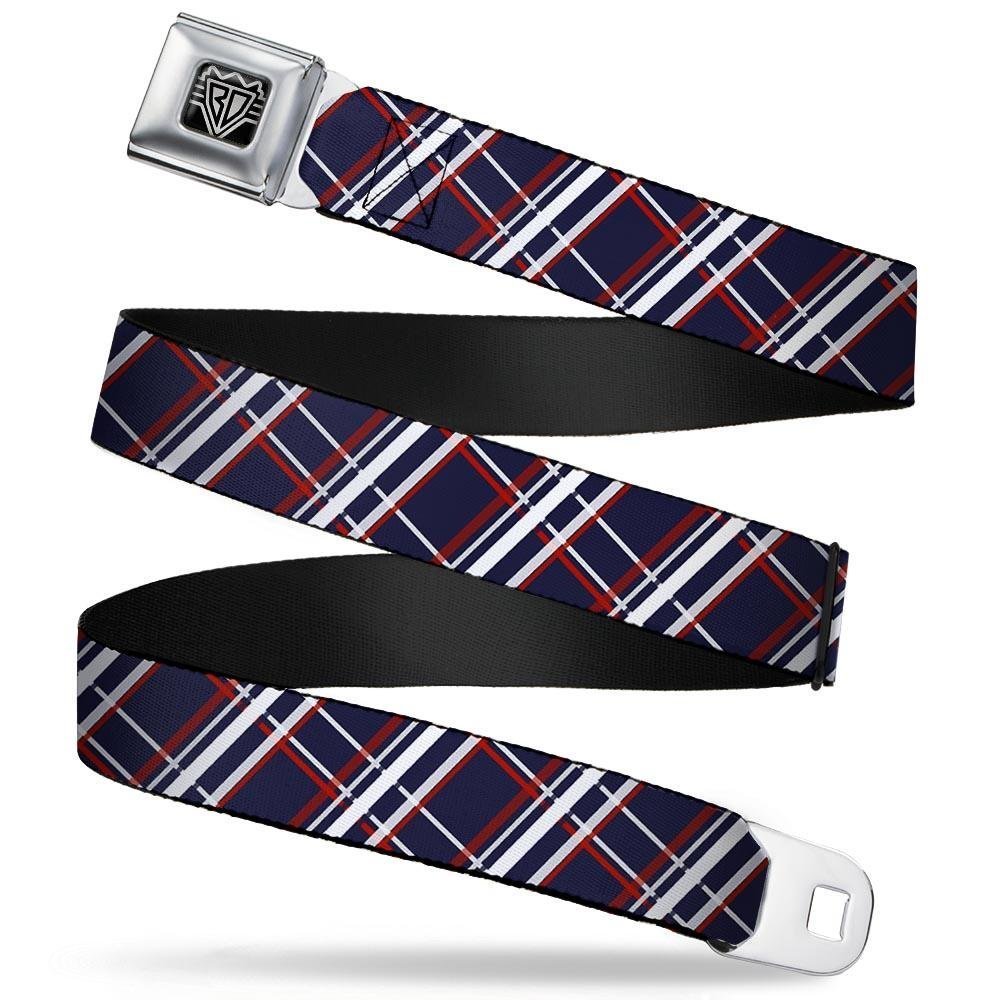 Buckle-Down Unisex-Adult's Seatbelt Belt Plaid XL, x Blue/White/red, 1.5" Wide-32-52 Inches