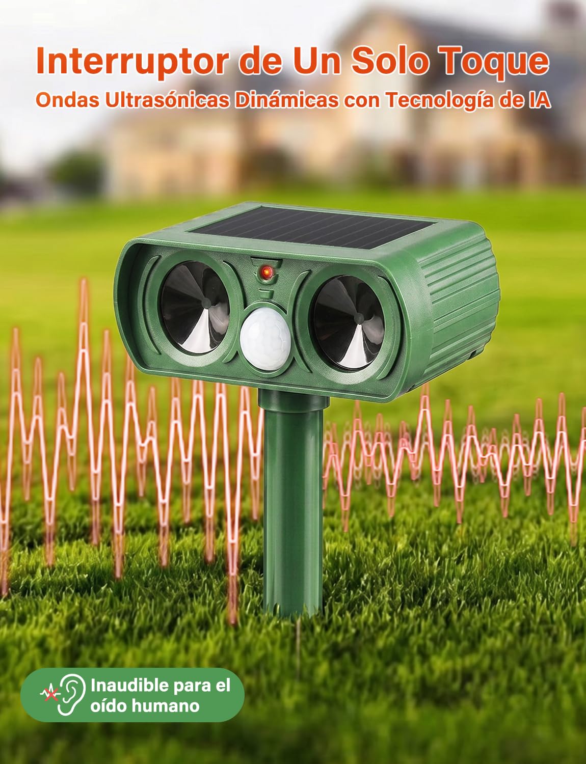 Repelente Gatos Ultrasónico de Jardín, con Frecuencia Variable Inteligente, Sensor de Movimiento PIR, IPX5 Impermeable, Ahuyentador de Animales para Gatos, Zorros, Pájaros, Patio y Huerto(2Pcs)