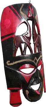 African Kissing Wedding Masks Wall Hanging Art Animal Tribal Hand Carving Safari Decor Wall Head Sculpture Wild Animal Giraffe Zebra Cheetah and Masai Tribal Faces Majestic Display 12 Inch, Elephant