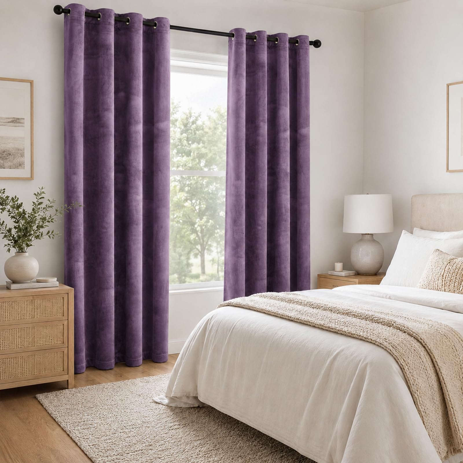 Ystyle Rideau Occultant Velours Lot De 2, 140x145cm, Violet Clair | Rideaux Salon Rideau Thermique Isolant Anti Chaud Intérieurs, Rideau Phonique Anti Bruit, Moderne Chambre Maison Dressing