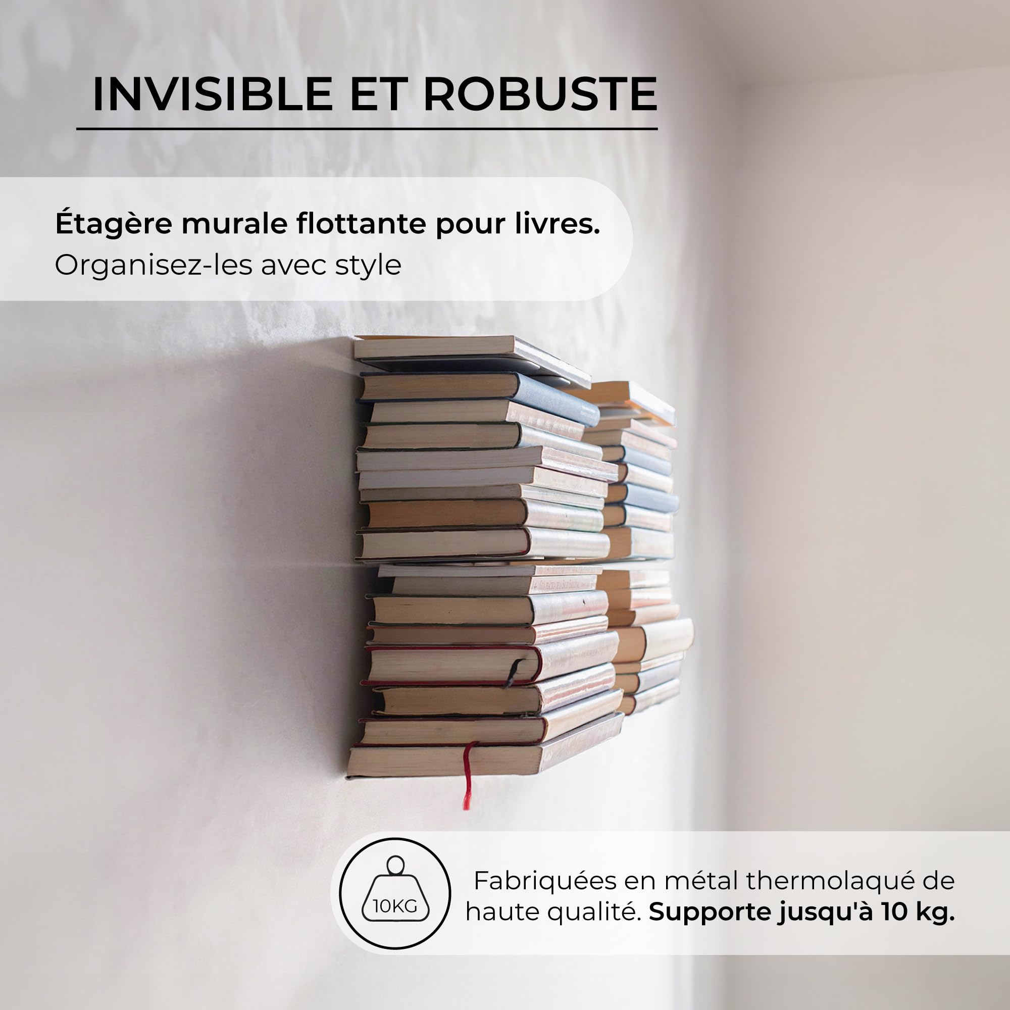 ILUKA Set 2 Unsichtbare Bücherregal Wand 35 c | Wandregal Weiß etall
