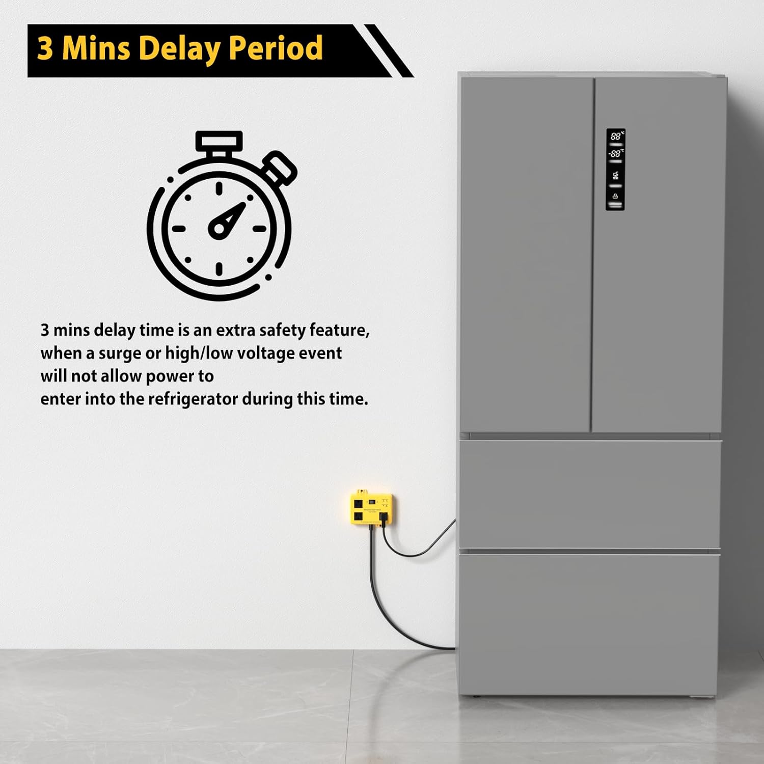 3 Outlets Refrigerator Surge Protector for Home Appliances with Time Delay, 2FT Wall Mount Protector de Voltaje Protects Against Brownout, Spike, Instant Surge All Voltage Abnormalities. ETL Listed. - Image 3