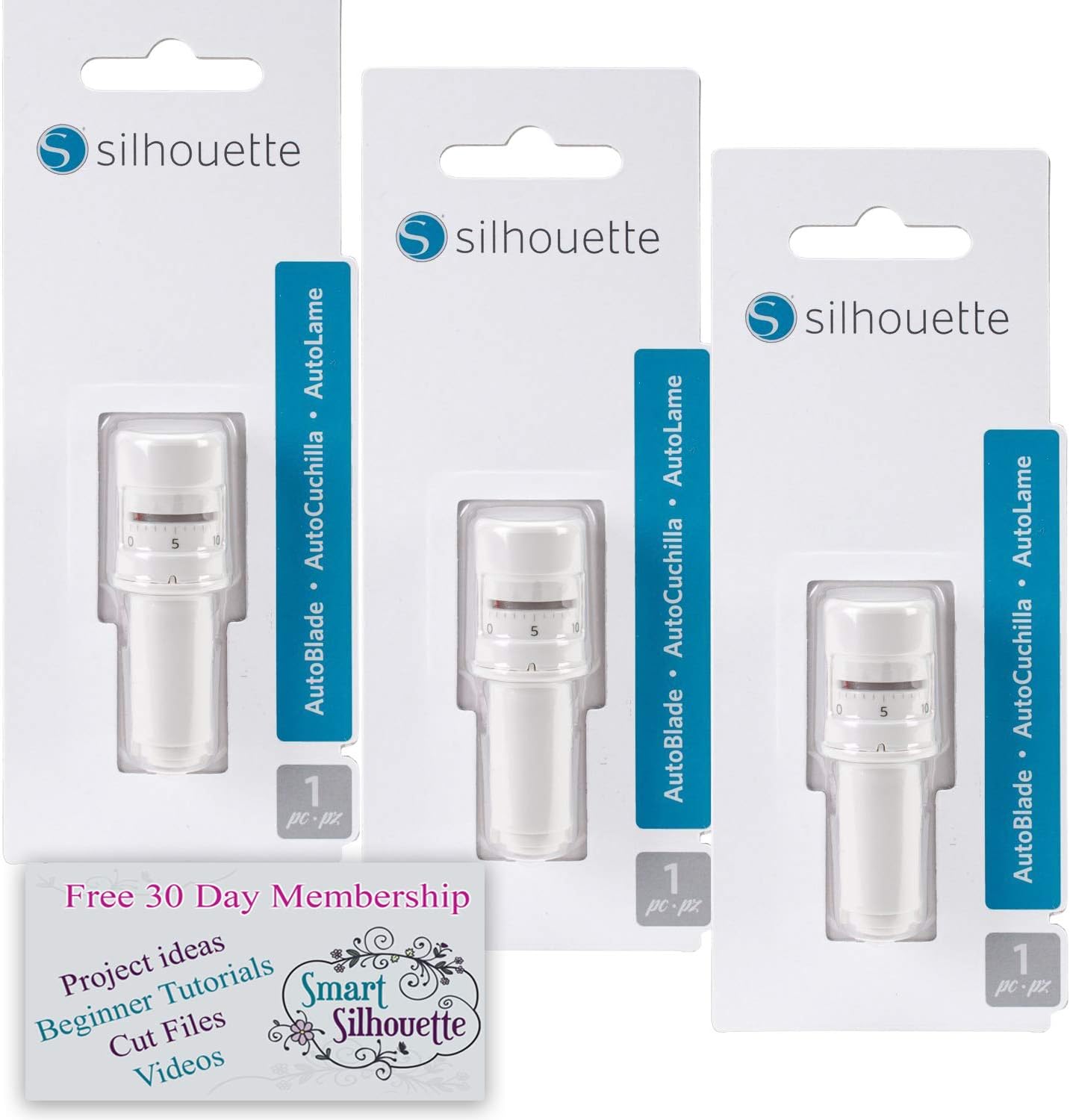 Silhouette Autoblade 3 Pack Replacement Blades for Cameo 3 and Portrait 2- with 30 Day Subscription to Smart-Silhouette