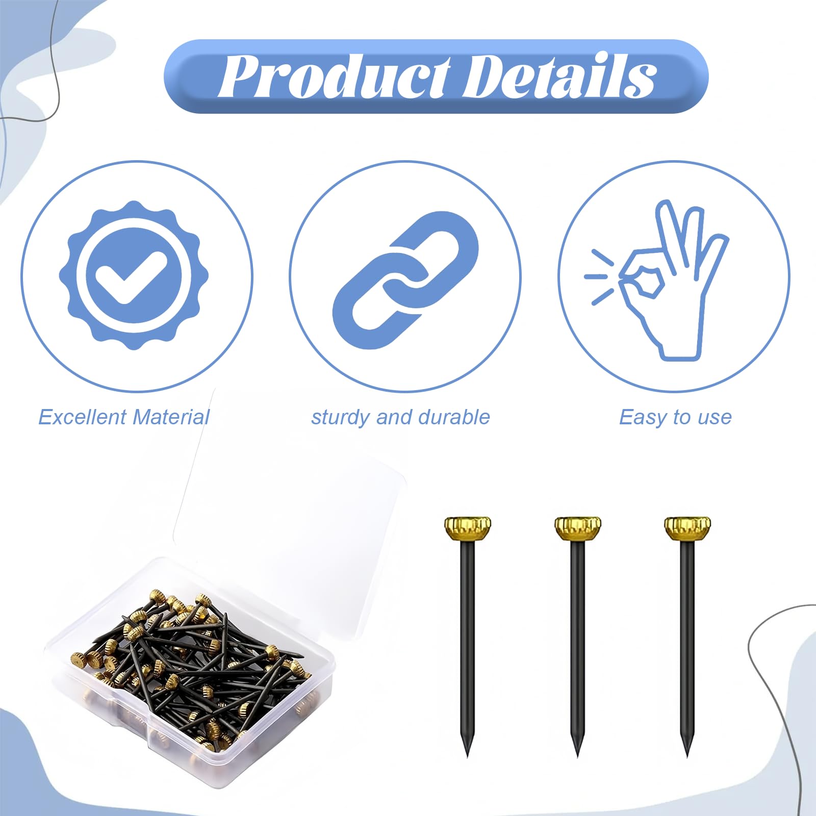 Picture Nails 120 PCS Steel Nails for Use on Concrete Brick, Plaster & Wood - Hardened Steel - Made in Europe - Golden Head - Image 3