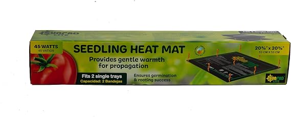 SUNPACK SunPad Lite 45W Seedling Heating Mat, Black, 20.75in x 20.75in - Made for Propagating Seedlings and Cuttings, Ideal for Greenhouses and Indoor Gardening