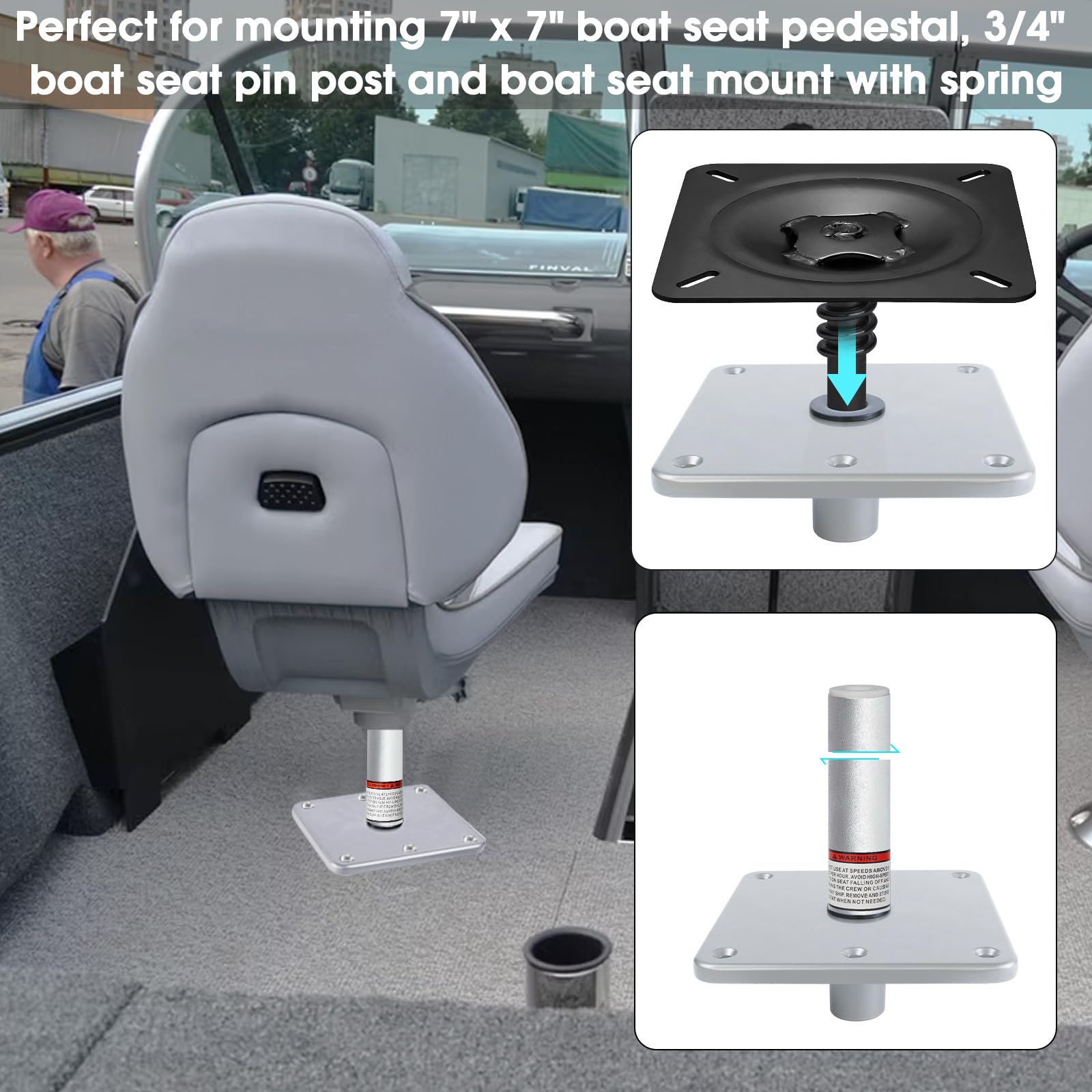 CLLOMAGY Boat Seat Base Mount Boat Seat Pedestal Base Mount Plate For 3/4" Pin Post Socket, 7" X 7" Heavy Duty Aluminum Marine Pedestal Bracket For - View #3