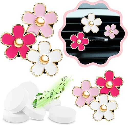 6 piezas de decoración de automóvil con diseño de margaritas, clip de ventilación de aire acondicionado, clip para ambientador, decoración interior