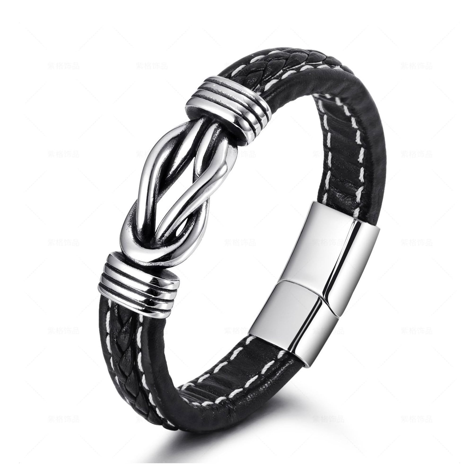 Fashion Frill Stylish Leather Bracelet For Men Stainless Steel Knot Black Bracelet For Menm Boys Love Gifts Mens Jewellery (B0CQ56GSYN) Amazon Price History, Amazon Price Tracker