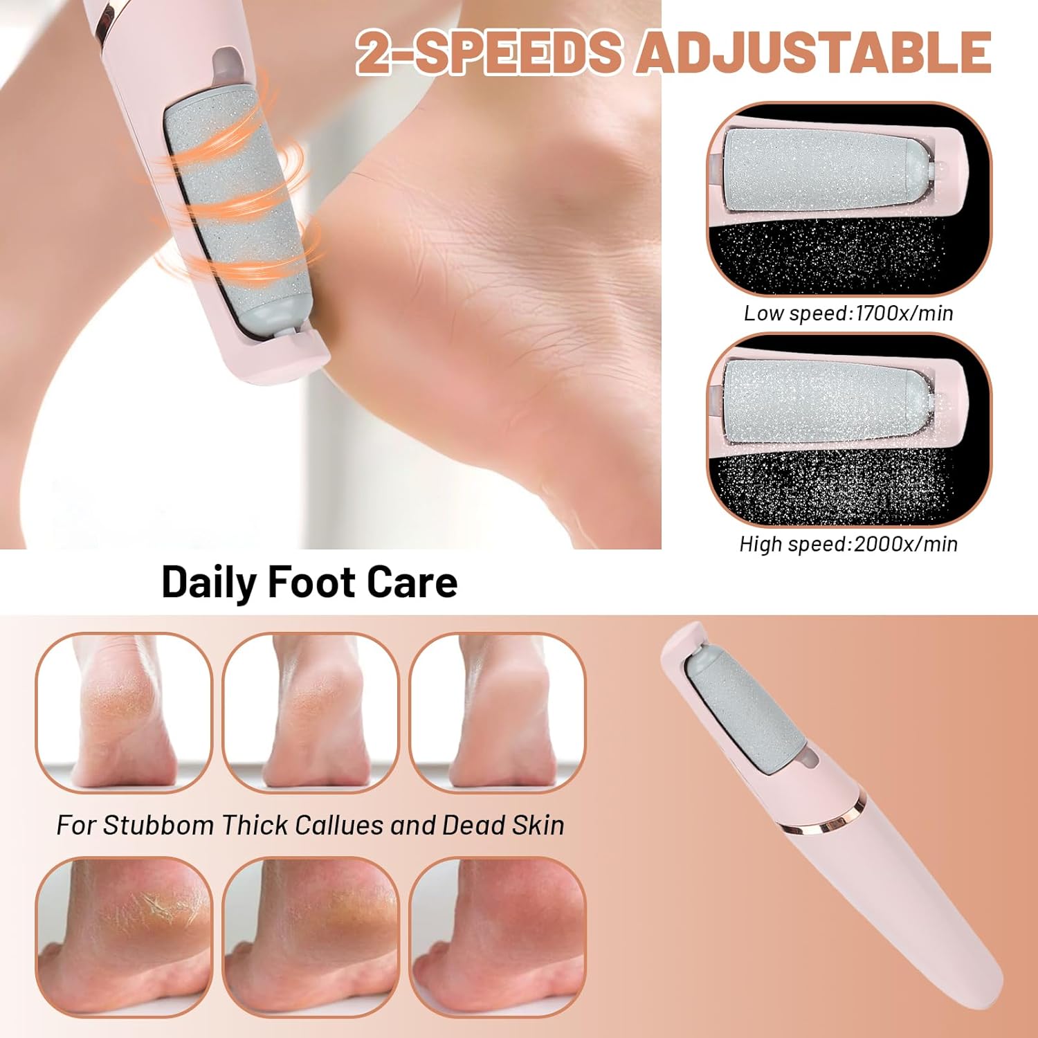 Electric Foot Callus Remover, Electric Callus Remover Professional Pedicure Tool, Rechargeable Foot Pedicure Kits for Dry, Dead, Cracked, Hard Skin, Men, Women, Dead Cracked Hard Skin Calluses - Image 6