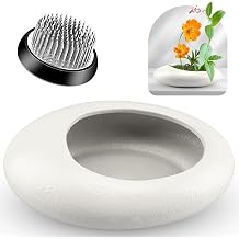 Ikebana Flower Frog Vase Set, 1.57in Stainless Steel Florist Frog for Arrangements and Ceramic Water Drop Pot, Elegant Ikebana Flower Holder for Cut Flowers, Floral Decor KitWhite Small Size