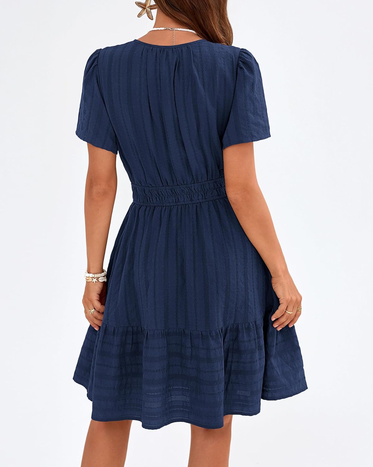 BTFBM Womens Spring 2026 Casual Mini Dresses Lightweight Short Sleeve V Neck Elastic Waist Cute Boho Beach Dress Pockets - Image 4