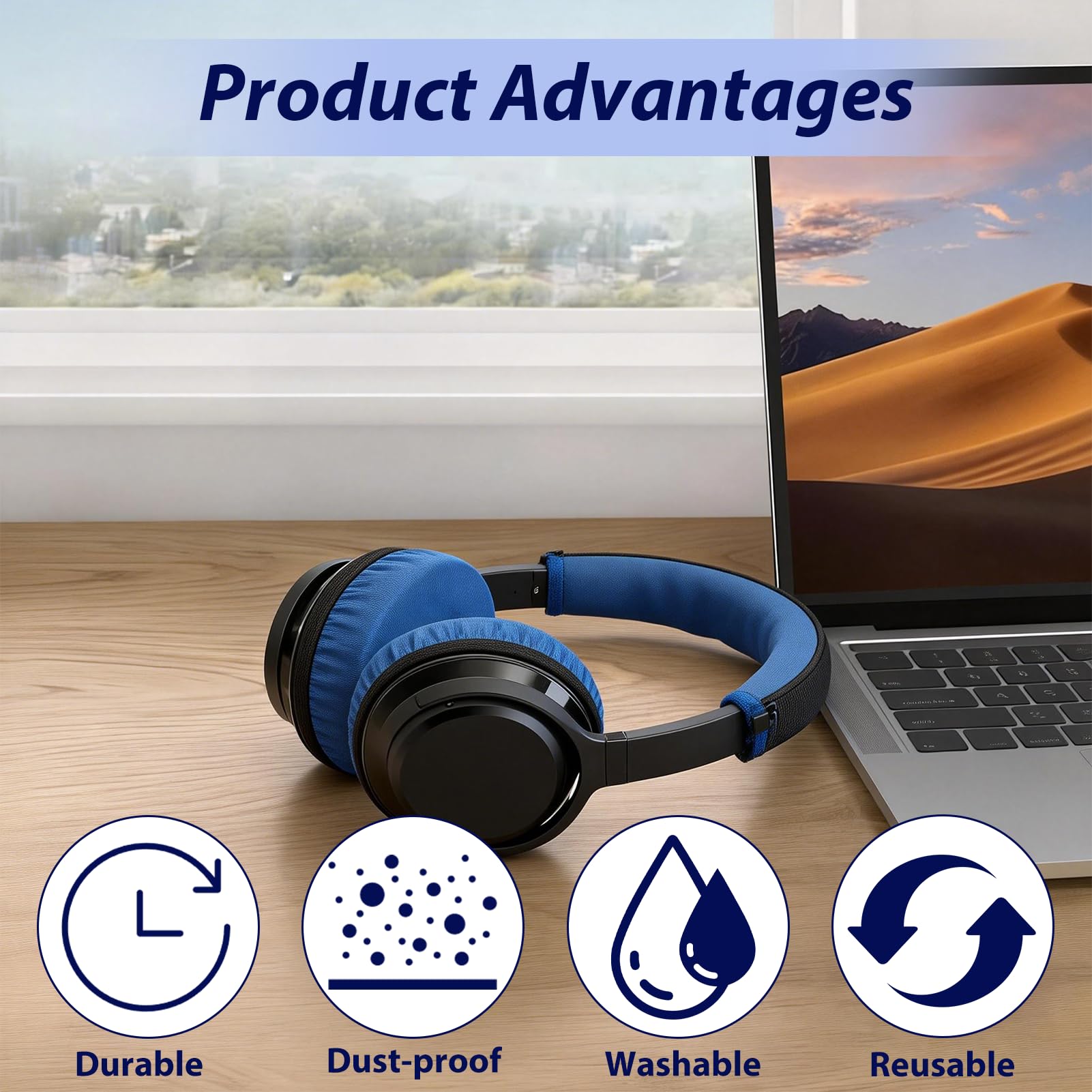 Housse de Protection pour Coussinets de Casque Audio, 6 Pièces, Tissu Élastique Bleu Lavable, Diamètre 6-8.5 cm