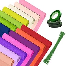 Crepe Paper Roll 14 Rolls Wide Crepe Paper Streamer 10" x 8' Artificial Flower Arrangement DIY Flower Making Kit Green Floral Tape and Wire for Wedding Festival Party Decoration