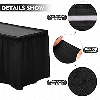 Vista 3 de TURSTIN 2 faldas de mesa de plástico negro de 14 x 29 pies para mesas rectangulares, mantel ajustable, mantel desechable para fiestas de cumpleaños