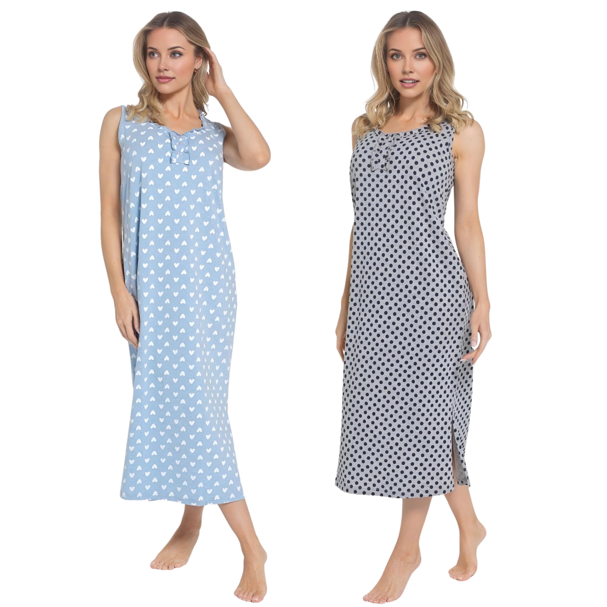 INSIGNIA Womens Soft Jersey Nighties Sleveless Nightdress (Blue & Grey, 14-16)