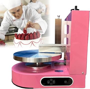 Automatic Decorating Cake Coating Smoothing Scraping Machine, 4-12Inch Round Cream Spreading Filling Machine Pink