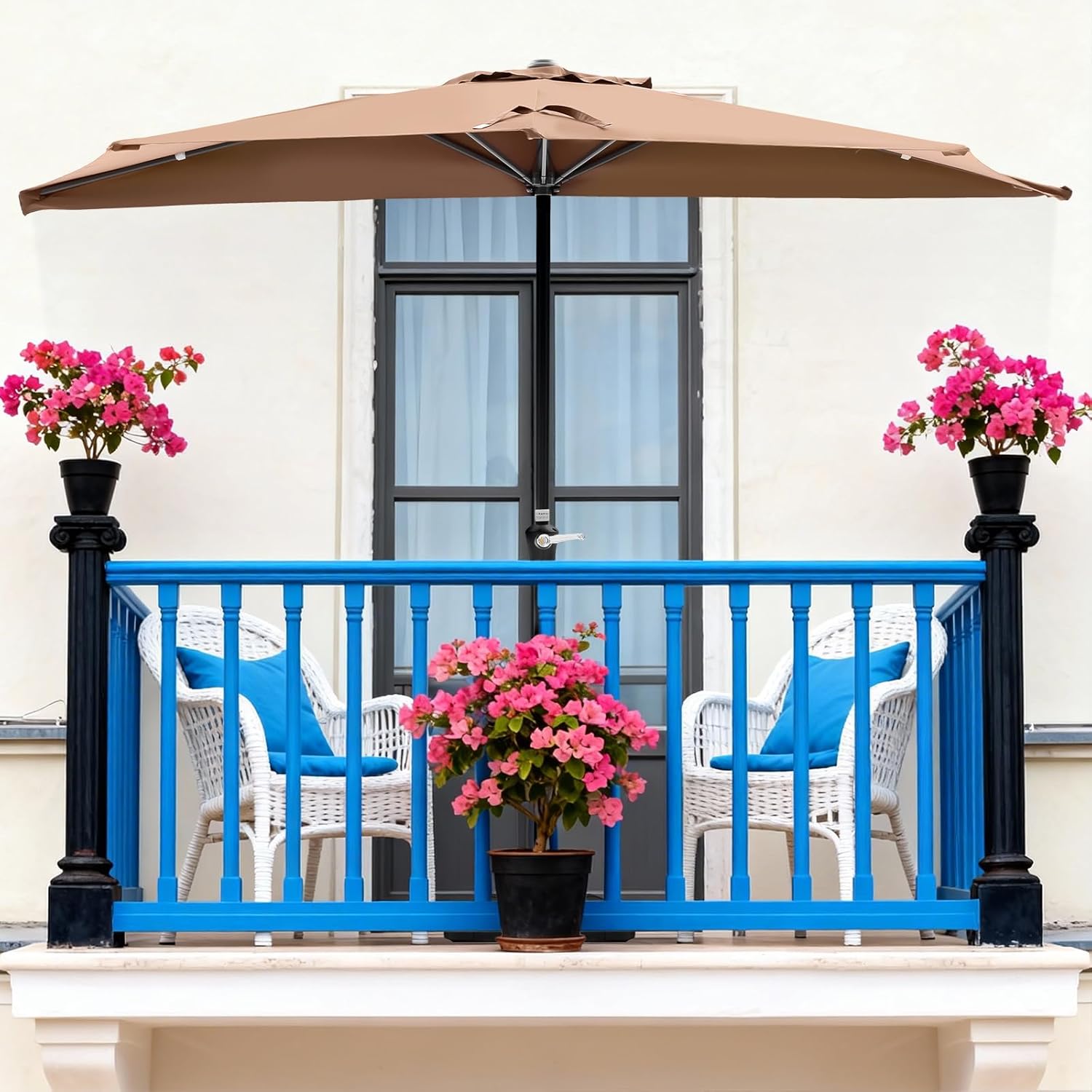 9FT Half Patio Umbrella, Outdoor Half Umbrellas with Easy Crank Lift, UV-Blocking Canopy, 5 Ribs, Fade-Resistant Fabric, Ideal for Balcony, Backyard, Garden, Apartments & Deck