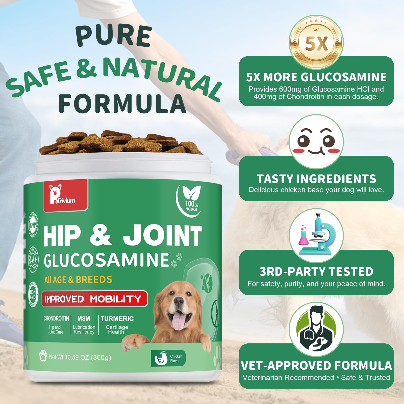Hip and Joint Supplement for Dogs, Glucosamine Treats Chews with Chondroitin, MSM, Turmeric - Support Joint Pain Relief, Mobility, Reduce Occasional Discomfort, Fit All Ages and Breeds, 150 Soft Chew - image 4