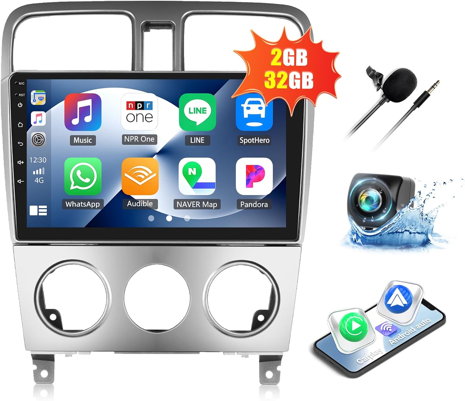 CAMECHO 2G+32G Car Radio for Subaru Forester 2002-2008 with Wireless CarPlay Android Auto 9" Touchscreen Head Unit Android 13 Car Stereo with AHD Backup Camera GPS Navigation Bluetooth FM WiFi