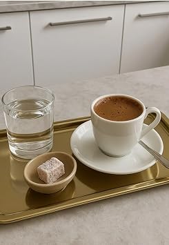 Paslanmaz Çelik Sunum Tepsisi, Dikdörtgen, Gold, 33x18 cm, Düz, Çay Kahve Tatlı Sunumu, 1 Adet