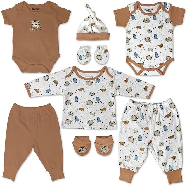 Baby Bright 8 Piece Layette Set for Baby Boys Made of Soft Cotton for 0-3 Months Brown