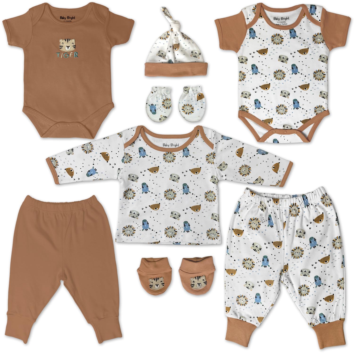 Baby Bright 8 Piece Layette Set for Baby Boys Made of Soft Cotton for 0-3 Months Brown