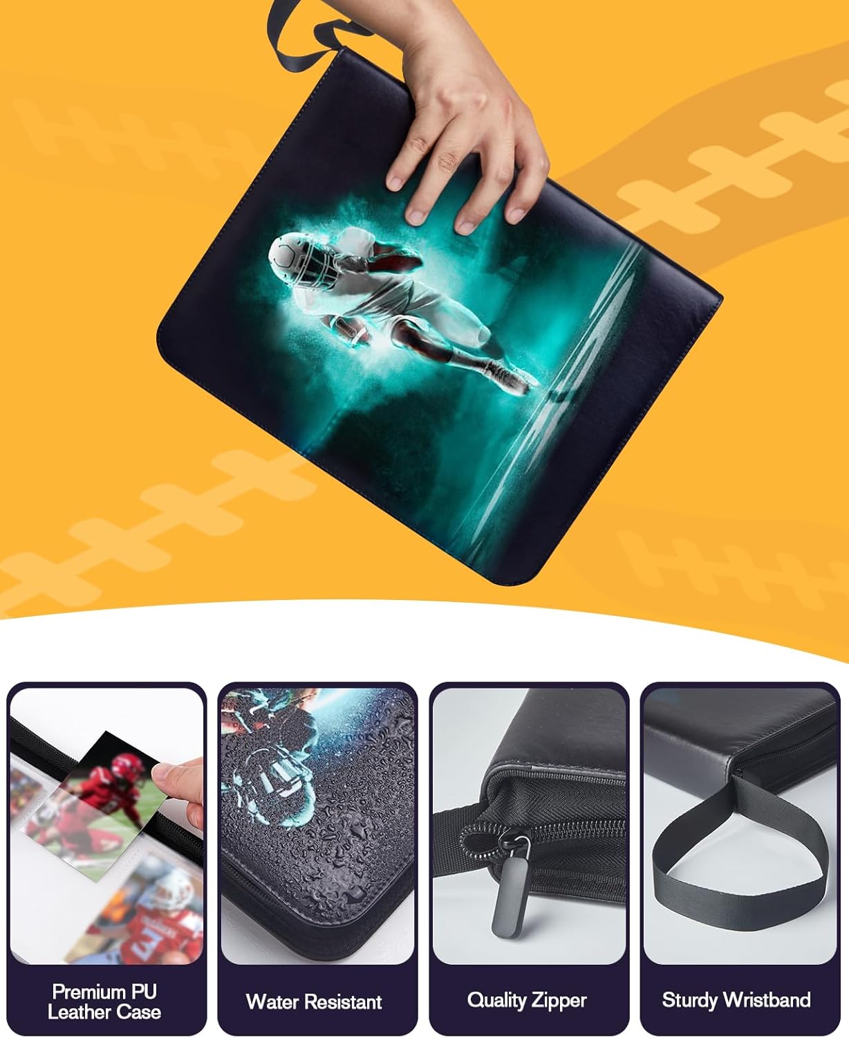 Football Card Binder 9 Pocket, Football Card Holder, 3 Ring Binder with Zipper, 810 Pockets, Portable Collector Album for Sports Cards, Game Cards, TCG, MTG 2025-2026