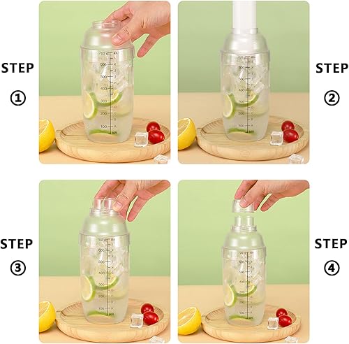Miniatura 4 de FEOOWV Coctelera de plástico de cuatro etapas mejorada, mezclador de bebidas de mano, taza de té Boba con escalas, herramienta de barra transparente