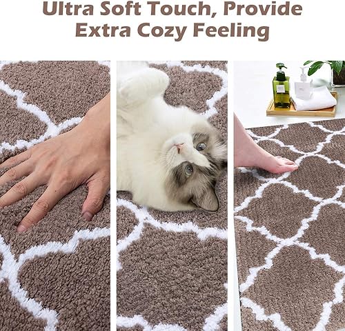 Miniatura 5 de Carvapet Juego de 3 alfombras de baño de microfibra suave y peluda, absorbente de agua, tapete de baño mullido, tapete de baño en forma de U,