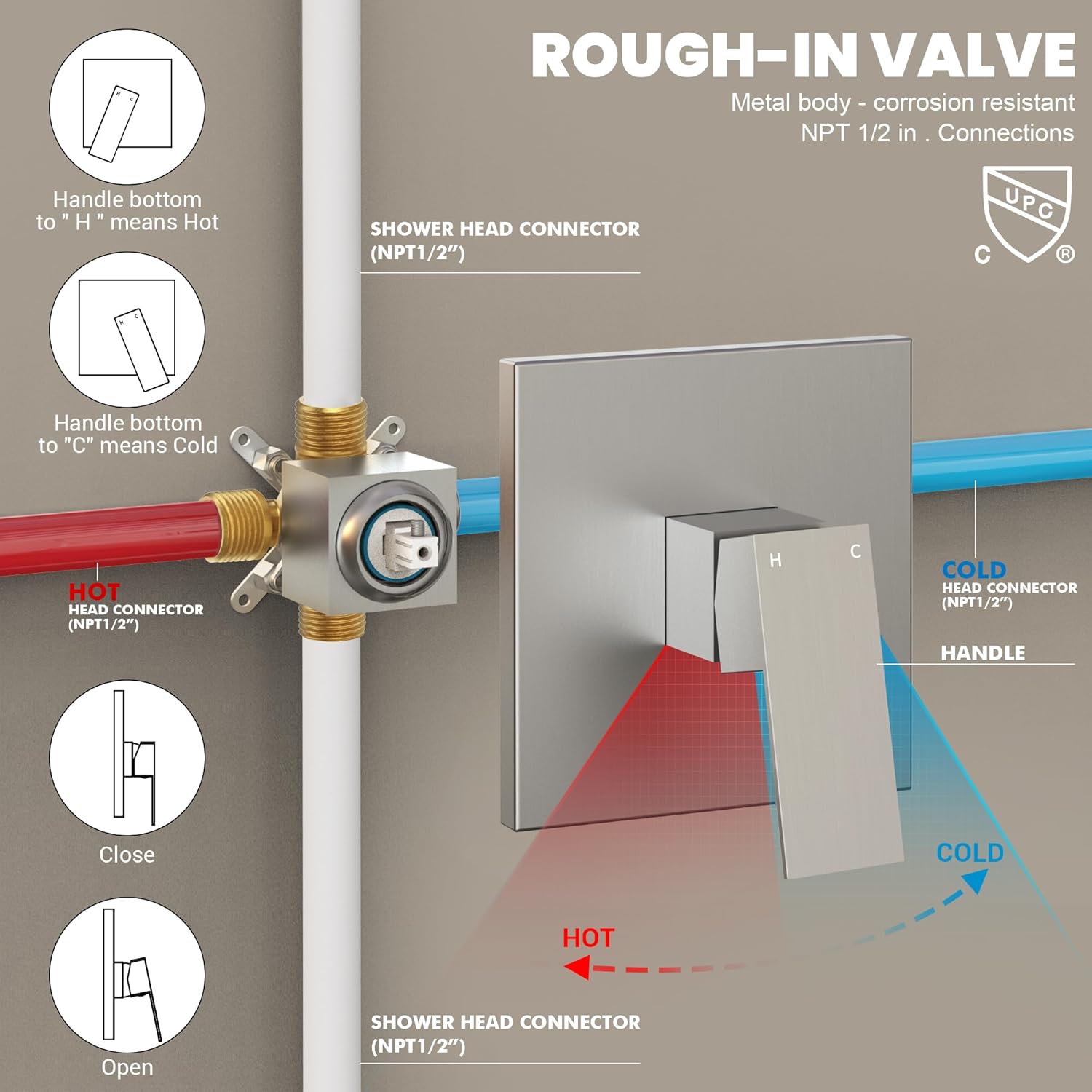 Tub Shower Faucet Set with Valve, 8- Inch Square shower head and tub faucet set Brushed Nickel, Rainfall Shower Faucet Set with Tub Spout, High-Pressure Tub Shower Trim Kit