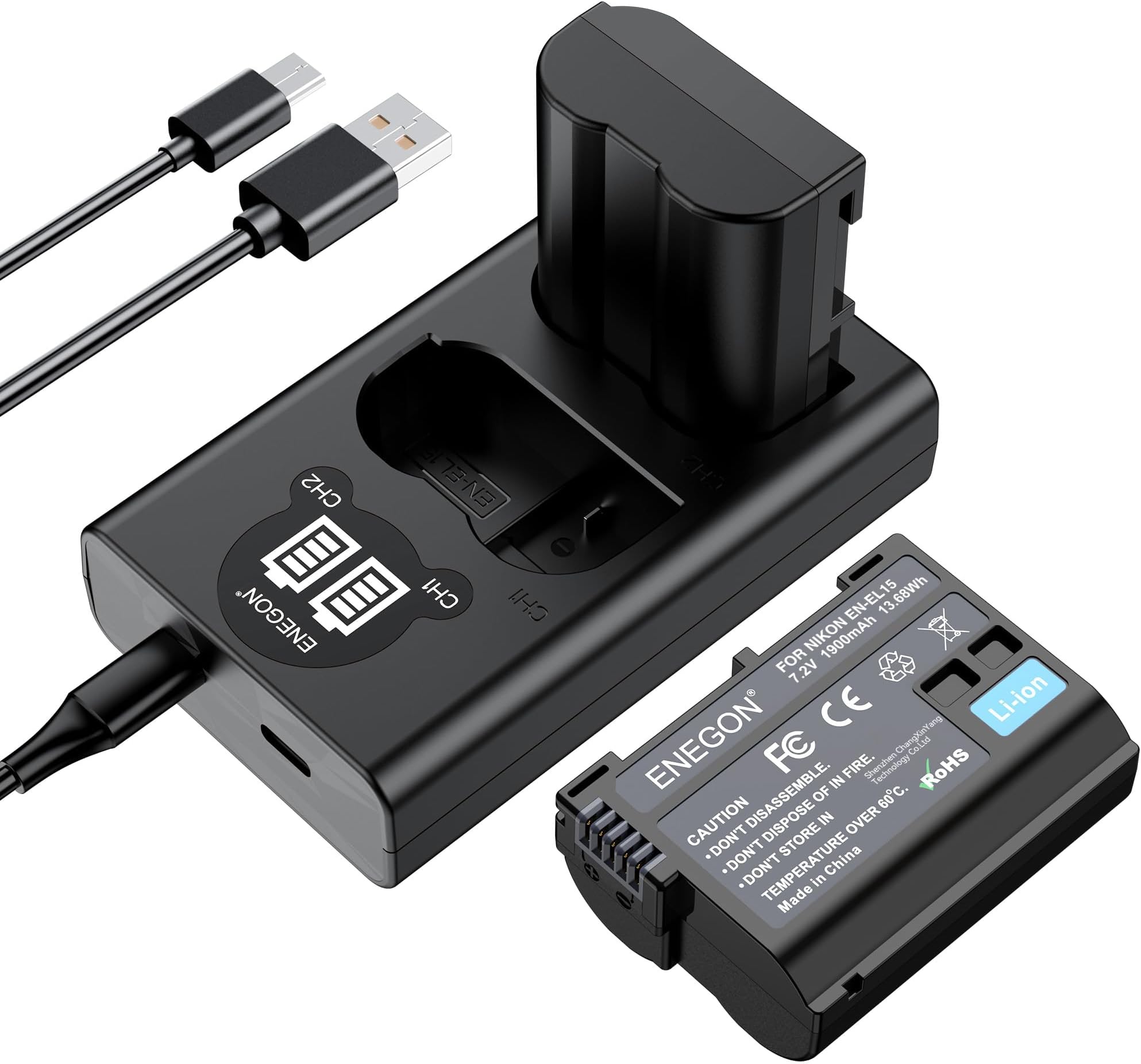 EN-EL15C Replacement Battery (2 Pack) and Smart LED Dual Charger Kit for Nikon EN-EL15/15a and Compatible with Nikon Z6,Z7,D500, D600, D610, D750, D800, D800e, D810, D810a, D850, D7000, D7100