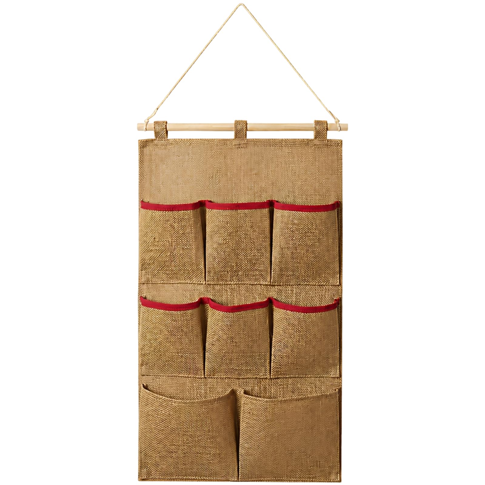 Wandhänger aus Jute, hängende Aufbewahrung mit 8 Fächern, vertikaler Schrank-Organizer für Schlafzimmer, Studentenwohnheim, Wohnzimmer und Bad, natürlicher Sackleinen-Look