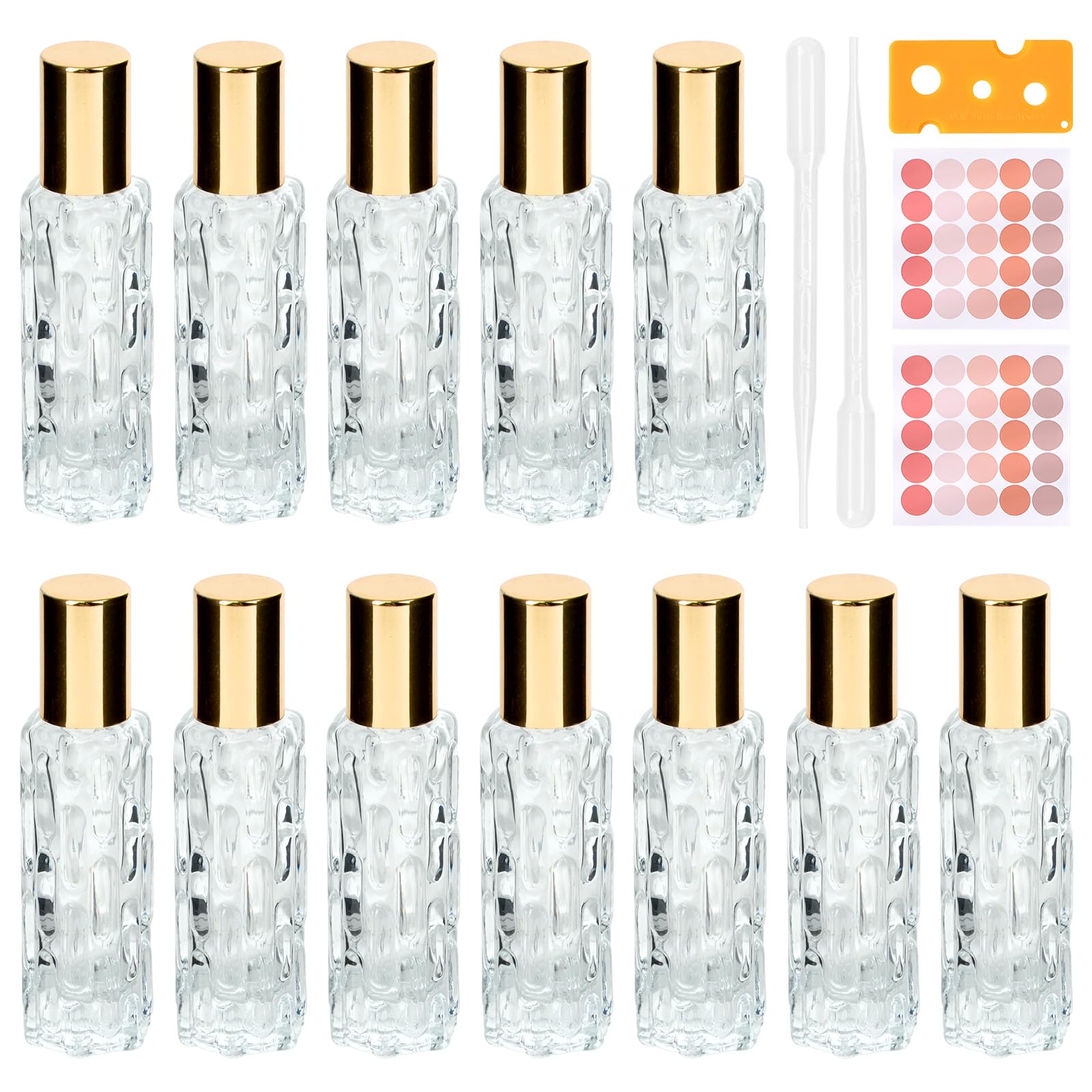 Photo 1 of HMIEPRS 12PCS Essential Oil Roller Bottle Refillable Empty Glass Bottle with Stainless Steel Rollerball, Refillable Glass Set Includes Opener and Dropper