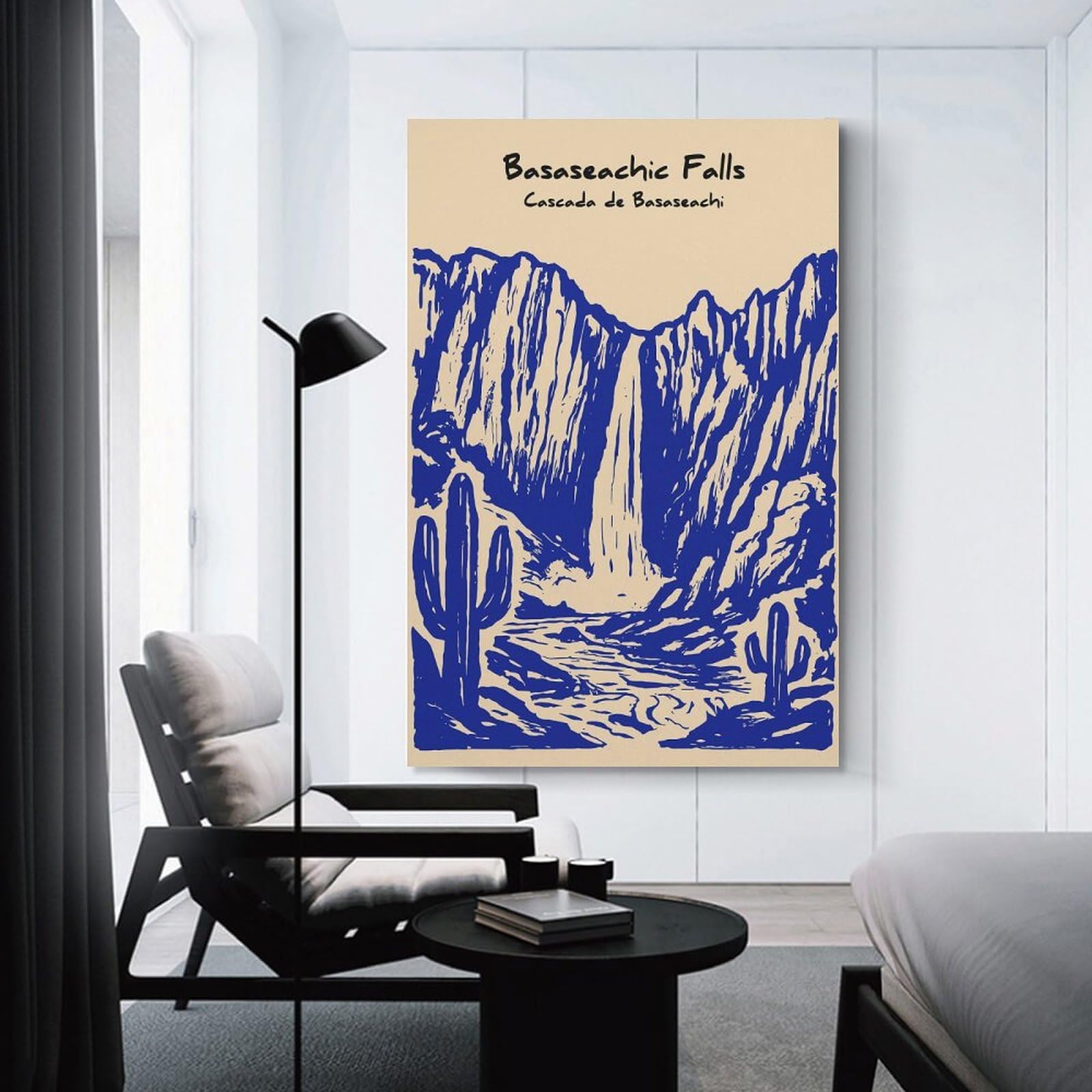 Junmoney Basaseachic Falls Illustration Canvas Wall Decor, 24x36inch(60x90cm), for New Homes, Bedrooms Or Workspaces, Gift Idea for Housewarming And Birthdays