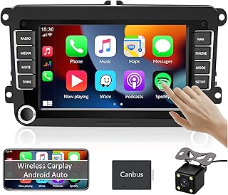 Double Din Android VW Car Stereo for VW Volkswagen Seat Golf Passat Jetta Car Receiver with Apple CarPlay in Dash GPS Navigation 7 inch Touch Screen Bluetooth WiFi FM USB + Backup Camera