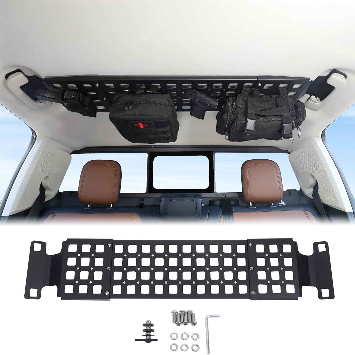 Car Interior Rear Trunk Cargo Rack Basket Tray Compatible with Ford Maverick 2022-2025 Modular Storage Luggage Carrier Roof Overhead Molle Panel System Shelf Rack Trunk Hanging Organizer Accessories