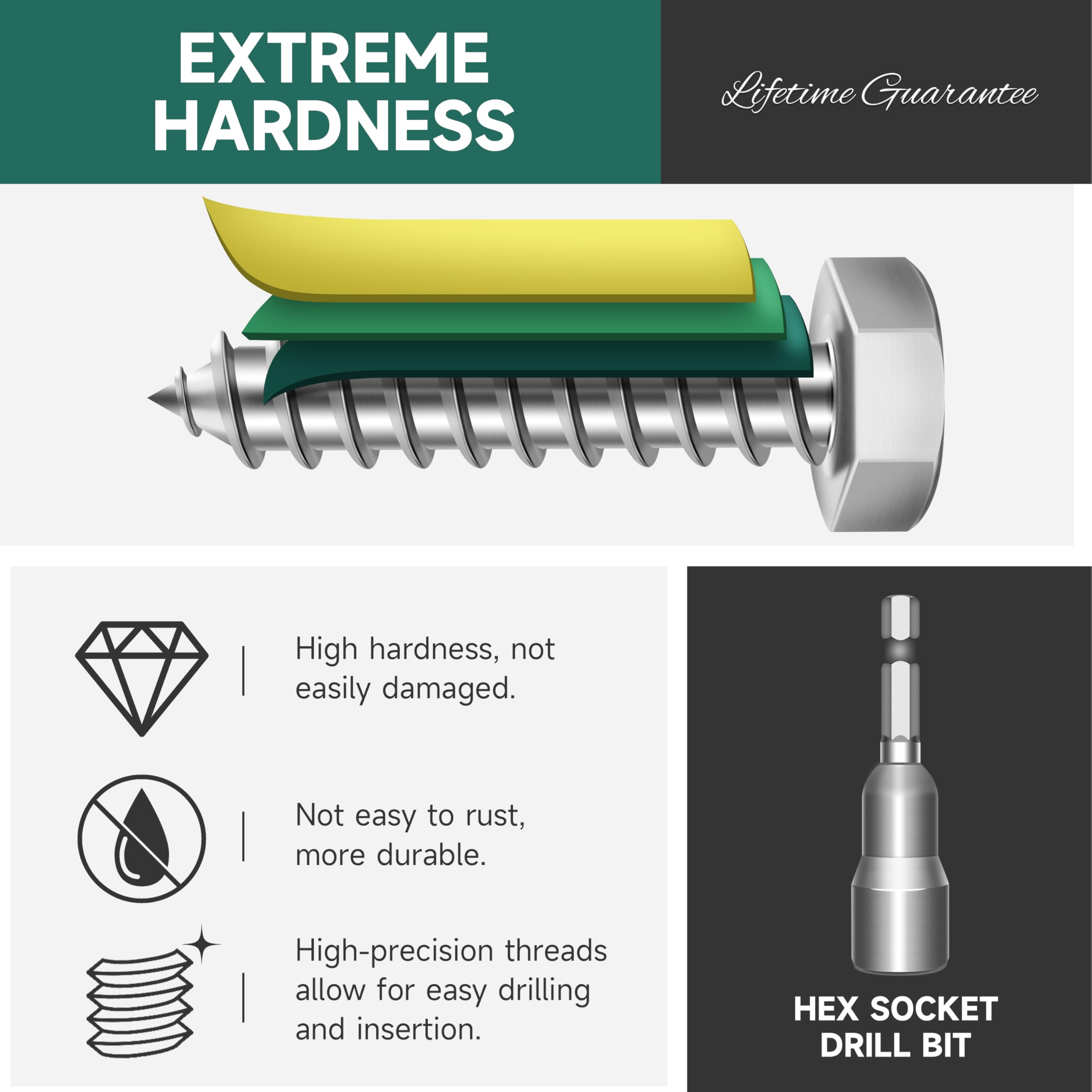 Stainless Steel Lag Screws - 8 Pack, 3/8" x 4" -4