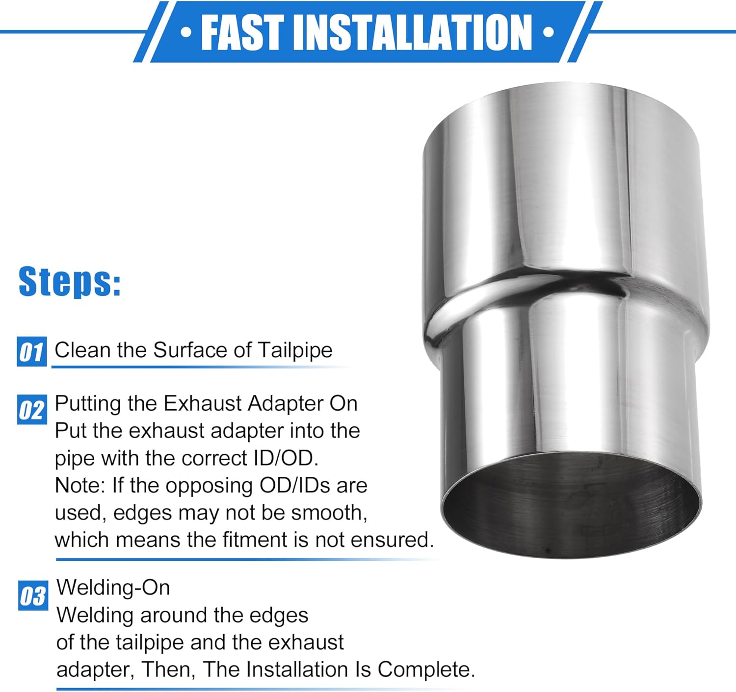 2 Pcs Exhaust Pipe Adapter Connector Reducer, 3" ID - 3.5" ID Exhaust Adapter Universal for Car Truck Pickup Durable Stainless Steel Silver Tone