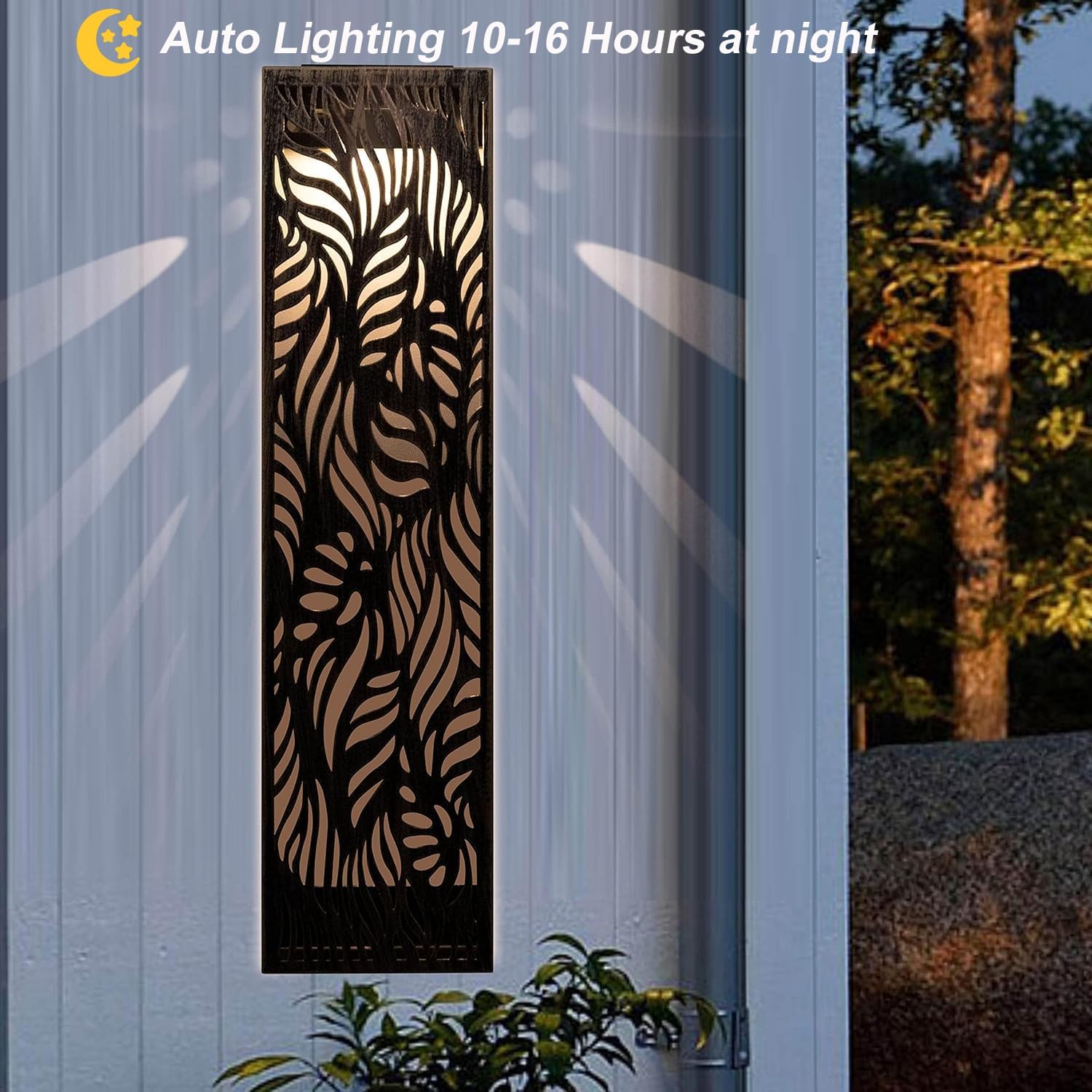 pearlstar Solar Wall Lights Outdoor Waterproof Wall Sconce Fence Lighting Metal Leaf Decorative Light for Patio Front Door Yard Porch Garden 23.6"×6"