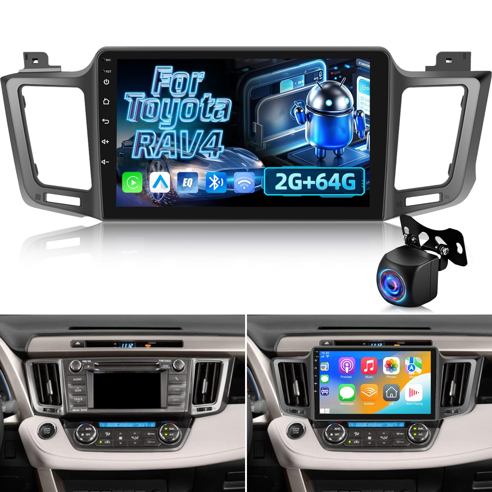 Autoradio Hikity Per Toyota RAV4 2013-2018, Android 15, 10.1 Pollici, Wireless Carplay, GPS, WiFi, 2G+64G