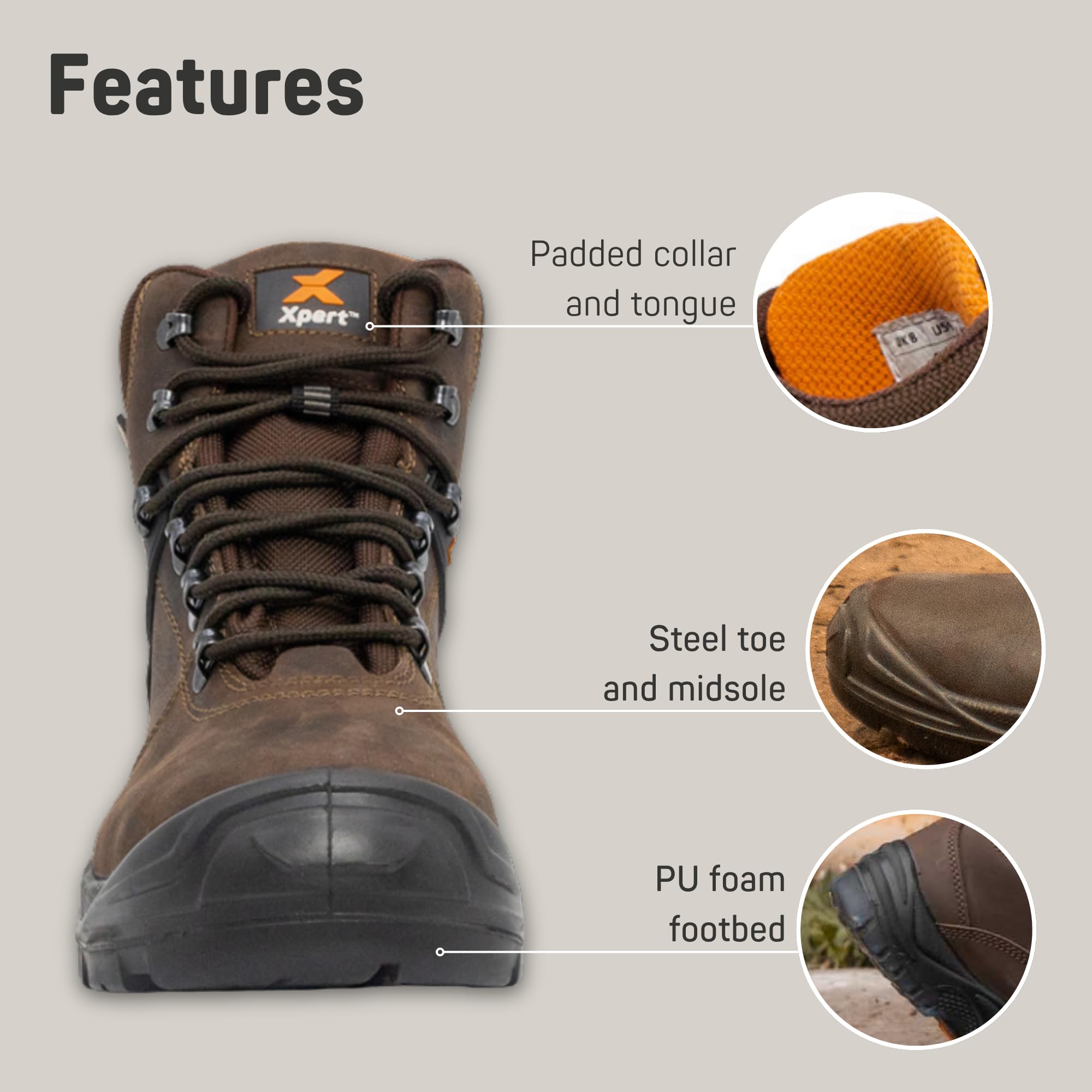 Xpert XP500 Warrior SBP para Hombre Negro Botas de Seguridad Hiker Punta de Acero